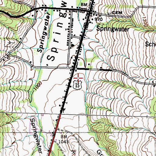 Topographic Map of Springwater Ambulance Volunteer Emergency Services, NY