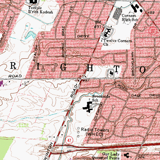 Topographic Map of Brighton Volunteer Ambulance, NY