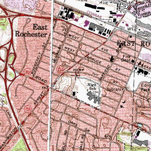 Topographic Map of East Rochester Volunteer Ambulance Corps, NY