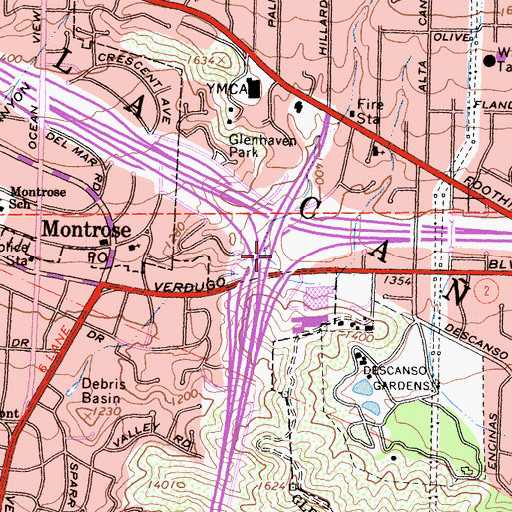 Topographic Map of La Caada, CA