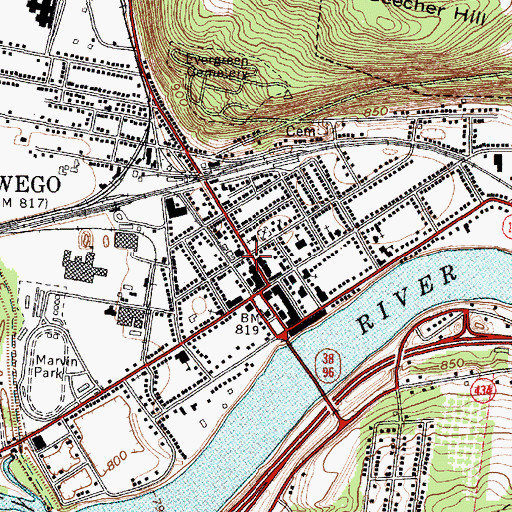 Topographic Map of Owego Fire Department Emergency Squad, NY