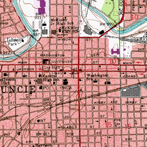 Topographic Map of Delaware County Emergency Medical Services, IN