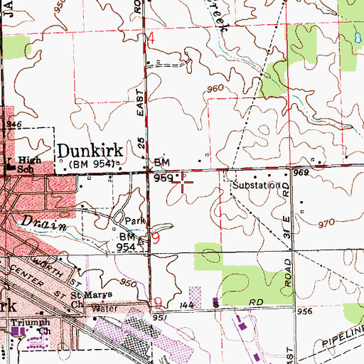 Topographic Map of Jay County Emergency Medical Services - Dunkirk, IN