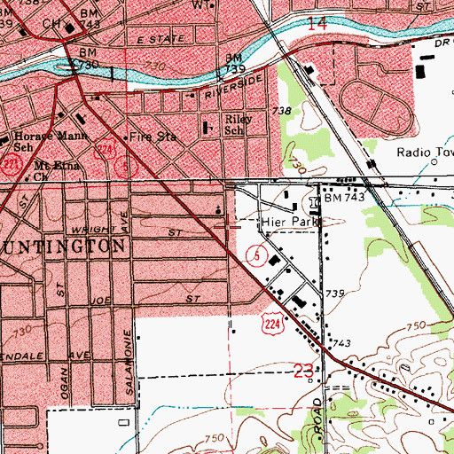 Topographic Map of Huntington County Rescue, IN