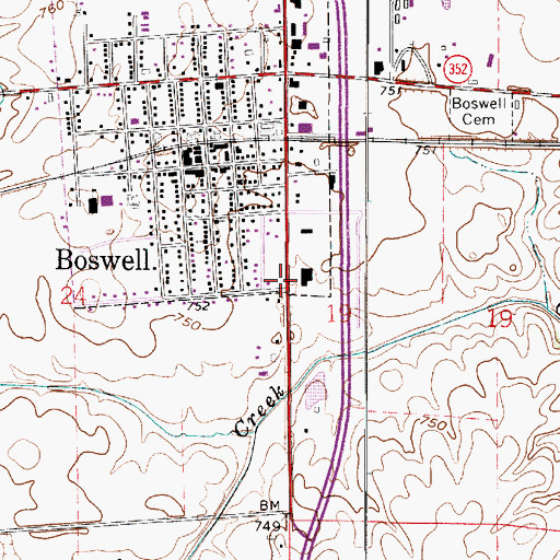 Topographic Map of Benton County Emergency Medical Service - Boswell Station, IN