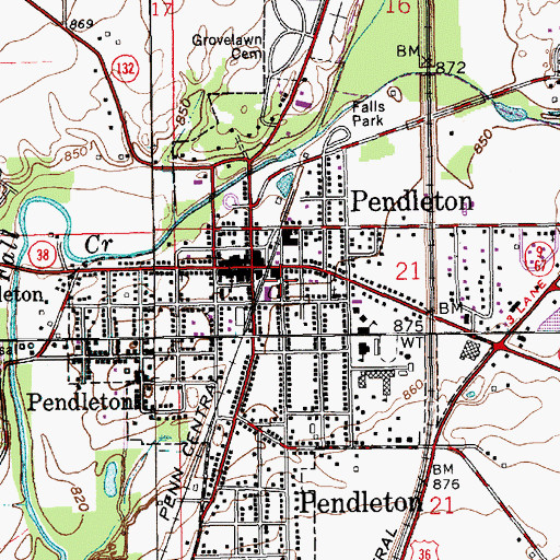 Topographic Map of Pendleton Emergency Ambulance Service, IN