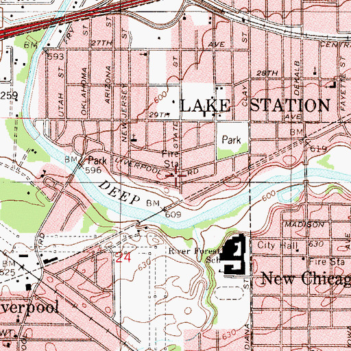 Topographic Map of Lake Station Emergency Medical Services, IN