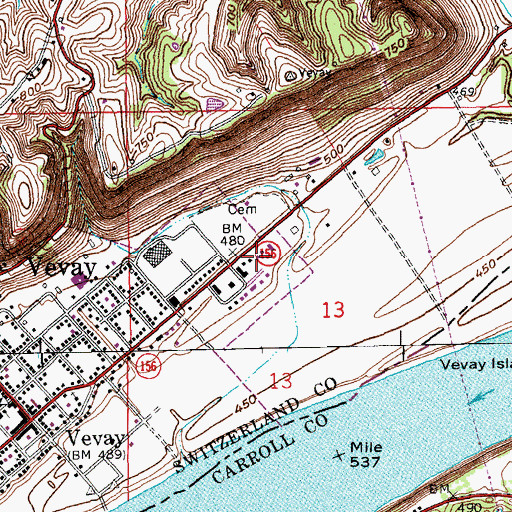 Topographic Map of Switzerland County Emergency Medical Services, IN