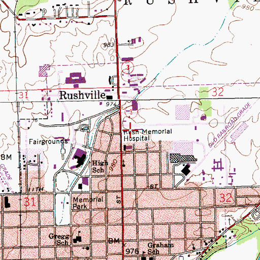 Topographic Map of Air Evacuation Lifeteam - Rushville, IN