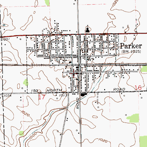 Topographic Map of Parker City Emergency Medical Services, IN