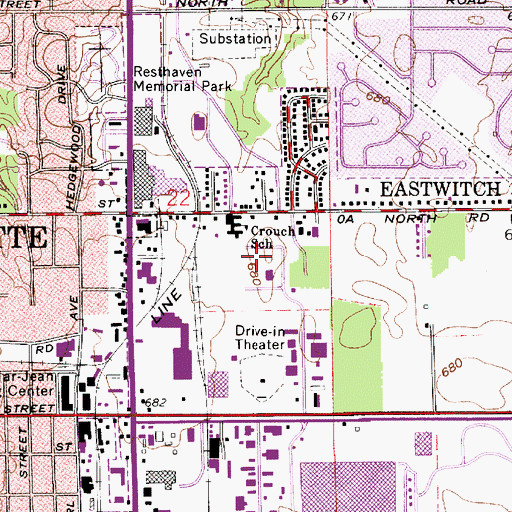 Topographic Map of Americare Ambulance Service - Lafayette, IN