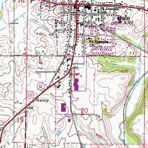 Topographic Map of Spencer County Emergency Ambulance Services, IN