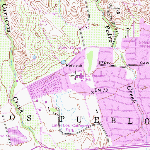 Topographic Map of La Patera School, CA