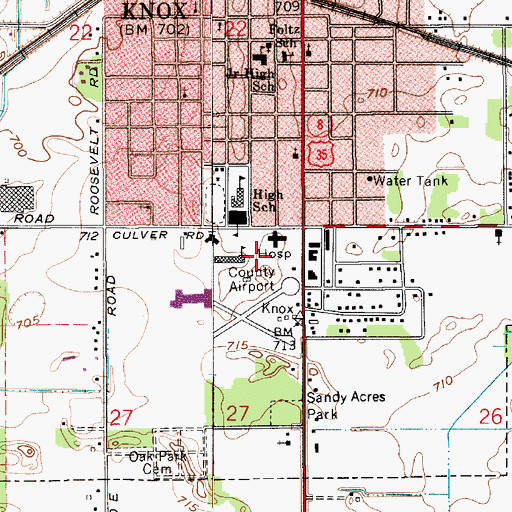 Topographic Map of Starke County Emergency Medical Services - Knox, IN