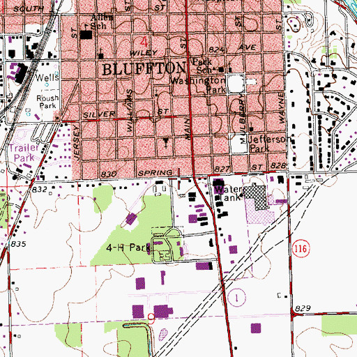 Topographic Map of Wells County Emergency Medical Services - Bluffton Station, IN
