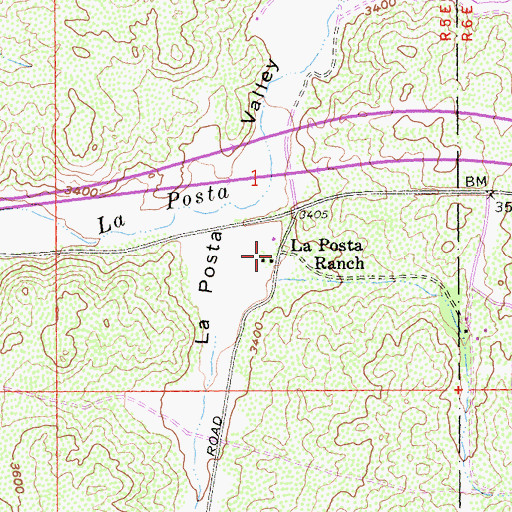 Topographic Map of La Posta Ranch, CA