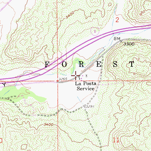 Topographic Map of La Posta Service, CA