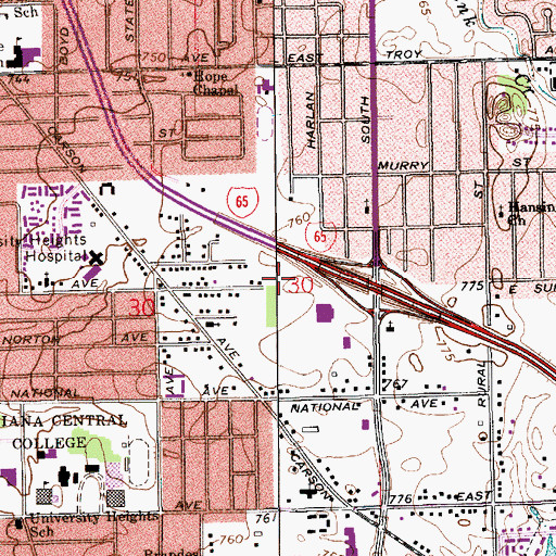 Topographic Map of Rural Metro Ambulance, IN