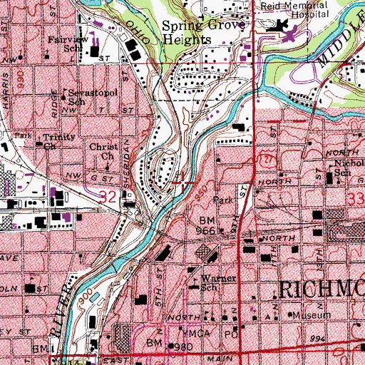 Topographic Map of Rural / Metro Ambulance - Richmond, IN