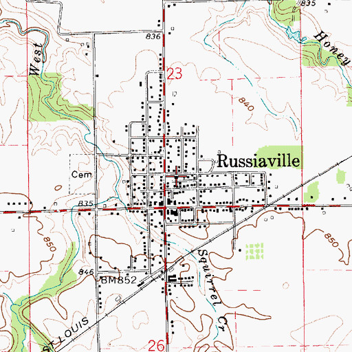 Topographic Map of Russiaville Ambulance Service, IN