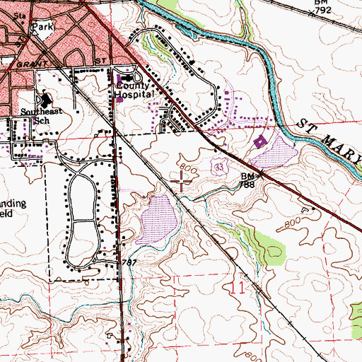 Topographic Map of Adams County Emergency Medical Services, IN