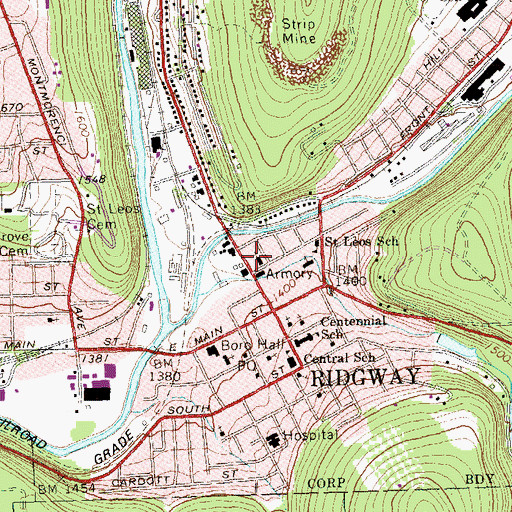 Topographic Map of Ridgway Ambulance Station 420, PA