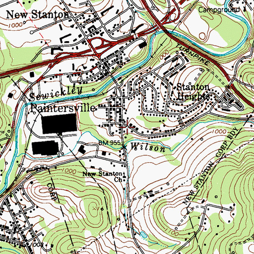 Topographic Map of Mutual Aid Ambulance Service New Stanton, PA