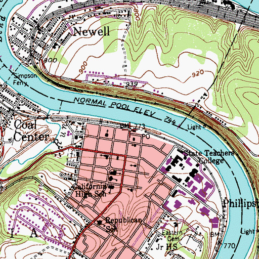 Topographic Map of Brownsville Ambulance Service, PA