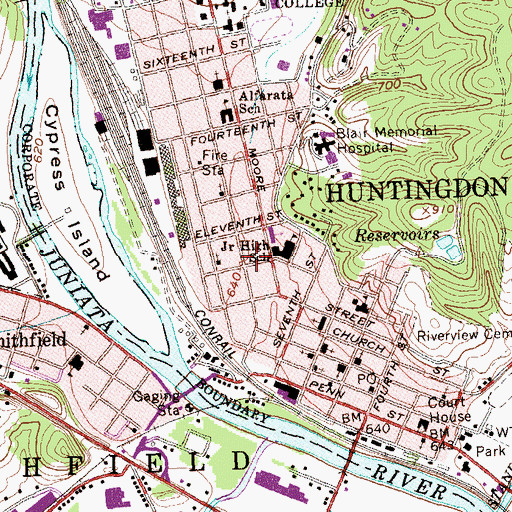 Topographic Map of Huntingdon Ambulance Authority Company 500, PA