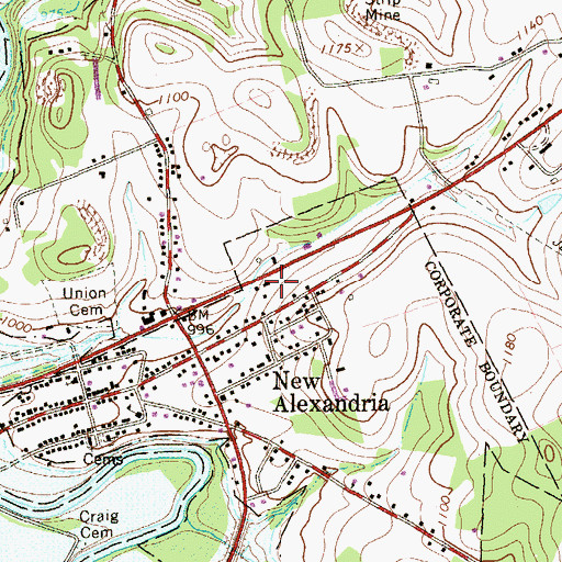 Topographic Map of Mutual Aid Ambulance Service New Alexandria, PA