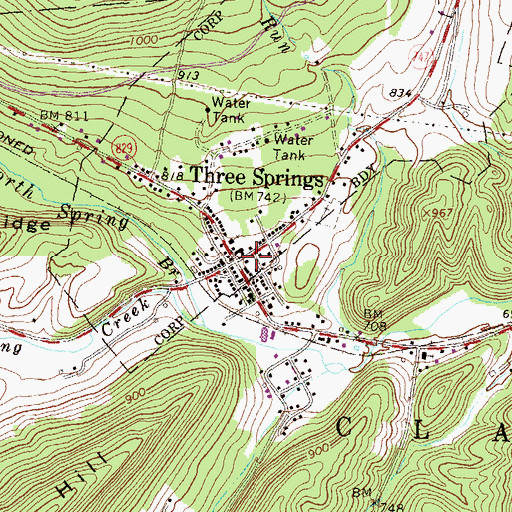 Topographic Map of Three Springs Area Ambulance Service 1200, PA