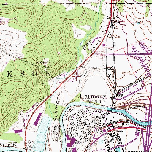 Topographic Map of Harmony Emergency Medical Services, PA