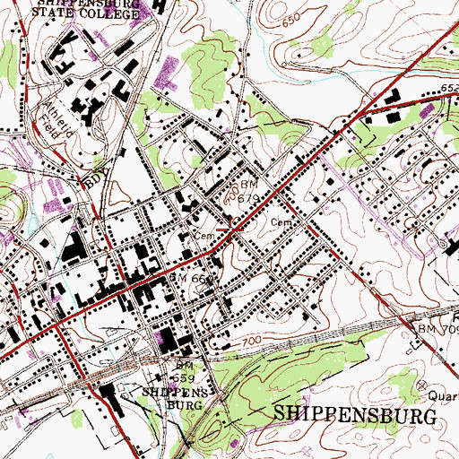 Topographic Map of Shippensburg Area Emergency Medical Services, PA