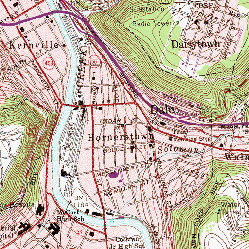 Topographic Map of Seventh Ward Civic Association Ambulance Service Station 37, PA