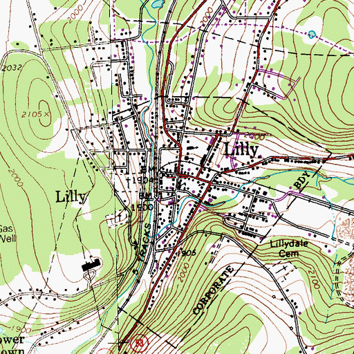 Topographic Map of Lilly Area Ambulance Association Station 74, PA