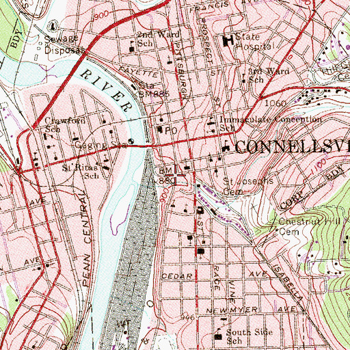 Topographic Map of Fayette Emergency Medical Services Connellsville, PA