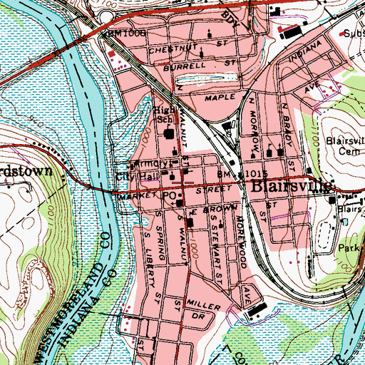 Topographic Map of Citizens Ambulance Service Blairsville Station 20, PA