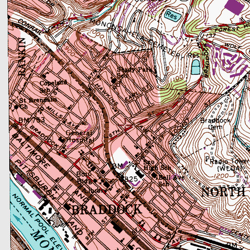 Topographic Map of Priority One Emergency Medical Services Station 415, PA