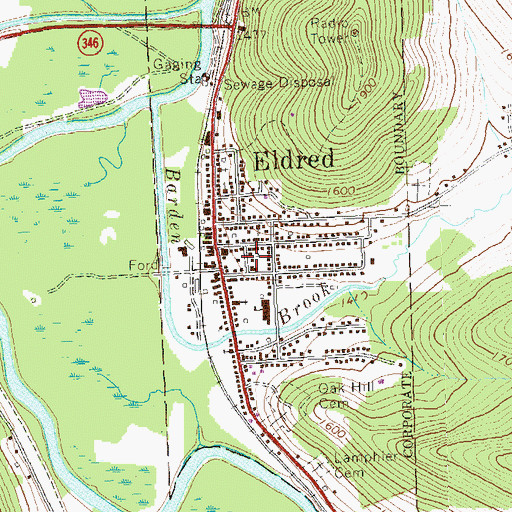 Topographic Map of Eldred Volunteer Ambulance Association Station 4, PA