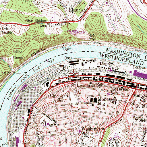 Topographic Map of Monessen Valley Emergency Medical Services, PA