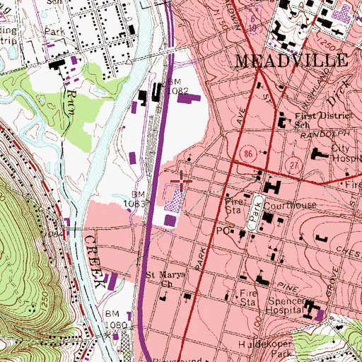 Topographic Map of Meadville Area Ambulance Service Department 33, PA