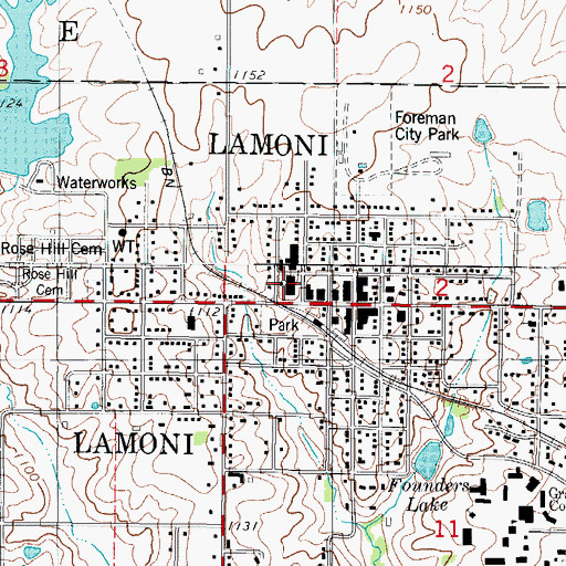 Topographic Map of Lamoni High School, IA
