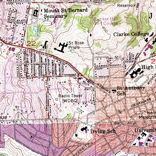 Topographic Map of Hillcrest on Campus School, IA