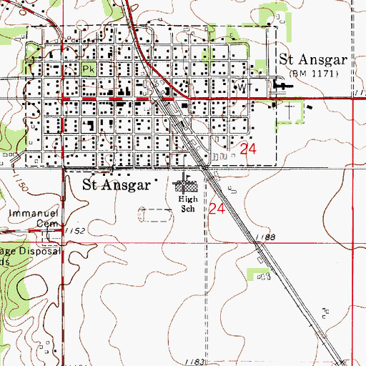 Topographic Map of Saint Ansgar High School, IA