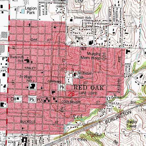 Topographic Map of Red Oak Early Childhood Center, IA