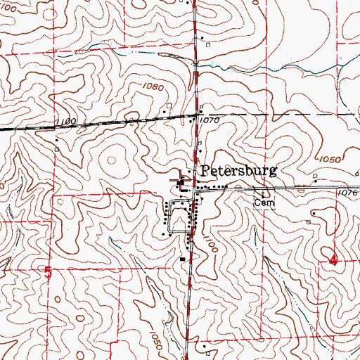 Topographic Map of Hennessy Catholic School Saints Peter and Paul Center, IA