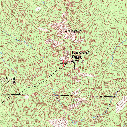 Topographic Map of Lamont Peak, CA