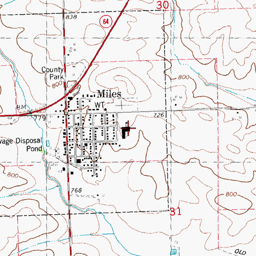 Topographic Map of Miles Elementary Center, IA