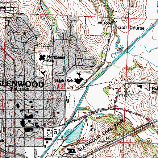 Topographic Map of Glenwood Alternative High School, IA