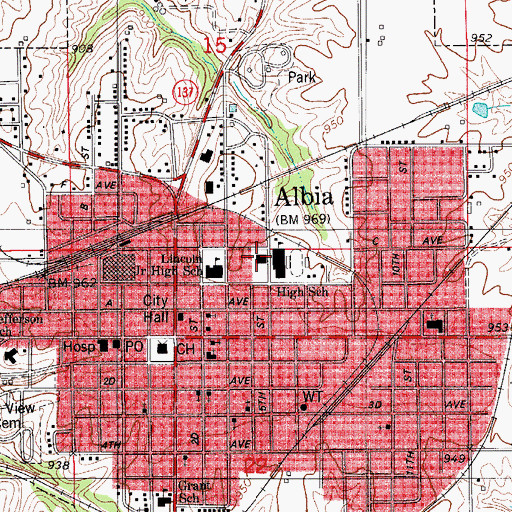 Topographic Map of Albia Junior High School, IA